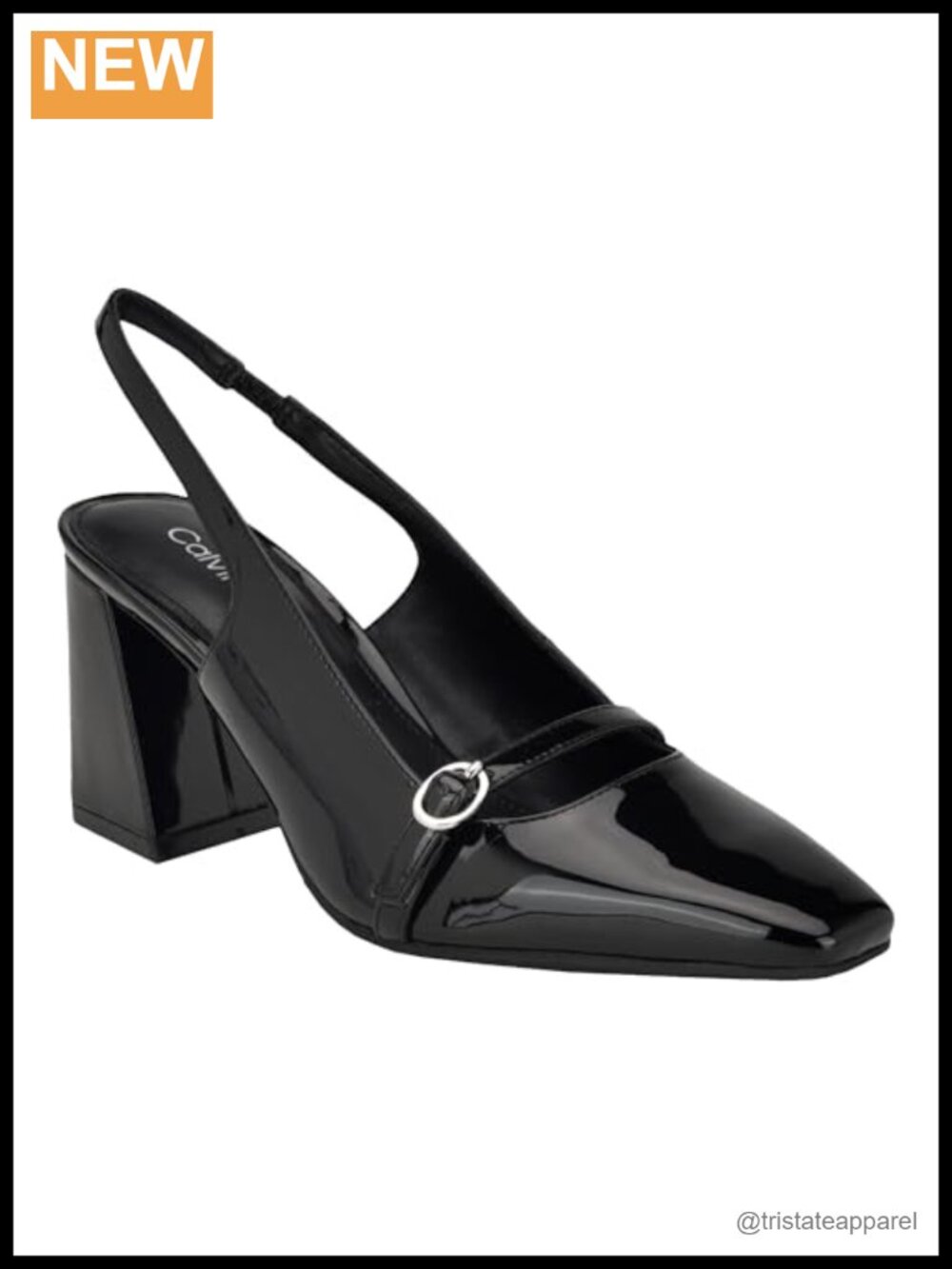 Slingback Block Heel Pump Square Toe Faux Patent Leather Dress Shoe